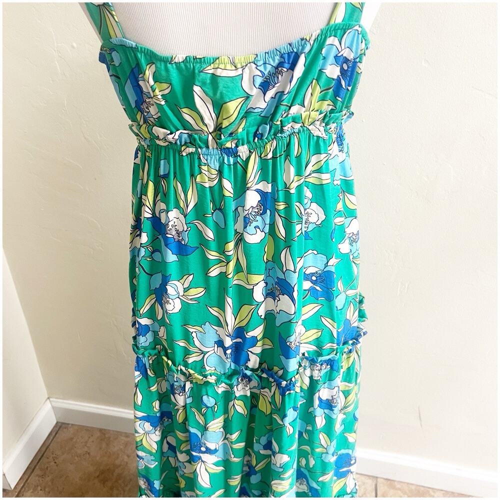 Monteau Los Angeles Floral Tiered Maxi Dress Green Size Large V-Neck Bohemian - Picture 10 of 14